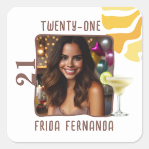 Custom Photo 21st Birthday Margarita Fun Party Square Sticker