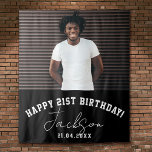 Custom Photo 21st Birthday Party Wall Backdrop<br><div class="desc">Custom Photo Booth or Party Wall Backdrop as birthday party wall decor! Space for 1 huge photo with your name,  message,  and birthday date. This layout features a modern,  sporty typography design as well as a cool signature script.</div>