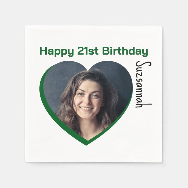 Custom Photo 21st Happy Birthday Party Template Napkins (Front)