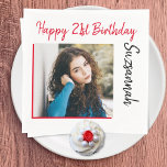 Custom Photo 21st Happy Birthday Party Template Napkins<br><div class="desc">Customize the celebration text with your appropriate message. Replace placeholder photograph with your photo. Fill in the template fields,  remove text or click customize to select a font style,  size,  and color you prefer.</div>