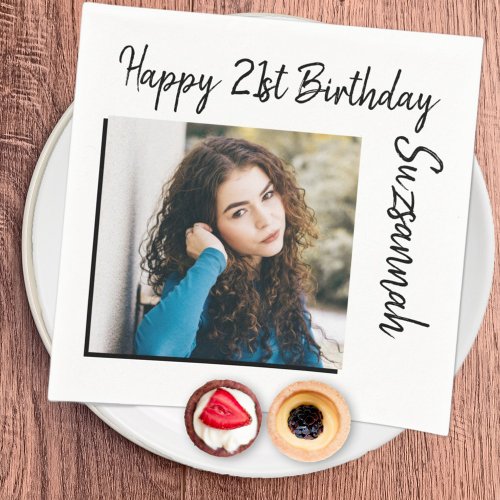 Custom Photo 21st Happy Birthday Party Template Napkins