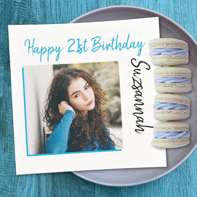 Custom Photo 21st Happy Birthday Party Template Napkins (Creator Uploaded)