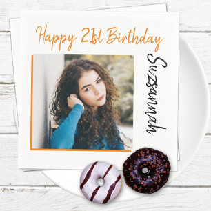 Custom Photo 21st Happy Birthday Party Template Napkins