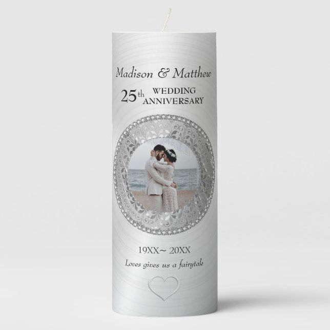 Custom Photo 25th Anniversary  Pillar Candle (Front)