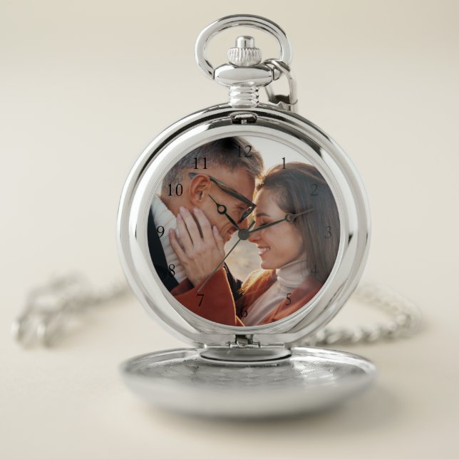 Custom Photo 25th Anniversary Silver Pocket Watch (Inside)