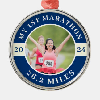 Custom Photo 26.2 My First Marathon Metal Ornament