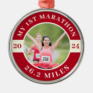 Custom Photo 26.2 My First Marathon Metal Ornament