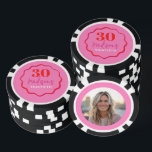 Custom Photo 30th Birthday Poker Chip Pink & Red<br><div class="desc">Perfect as a personalized chip for any casino lover or poker player, these custom poker chips also double as a fun party favor for your birthday celebration. Whether you're hosting a Las Vegas themed party or just looking for a one-of-a-kind gift, our photo poker chips are sure to impress. Don't...</div>