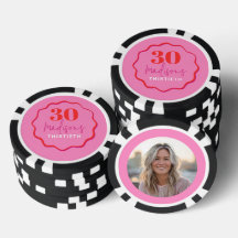 Custom Photo 30th Birthday Poker Chip Pink & Red