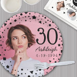 Custom Photo 30th Brthday Paper Plate<br><div class="desc">A fun custom photo 30th birthday invitation with a customized name and birthday. Bold graphics of confetti in Black and White to accent the birthday person's photograph.</div>
