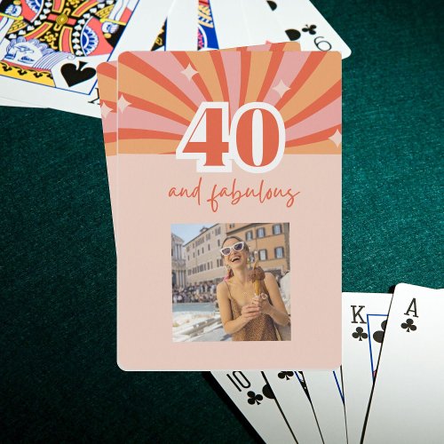 Custom photo 40 and fabulous _ retro bright peach playing cards