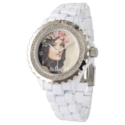 Custom photo 40th birthday hello 40 woman watch