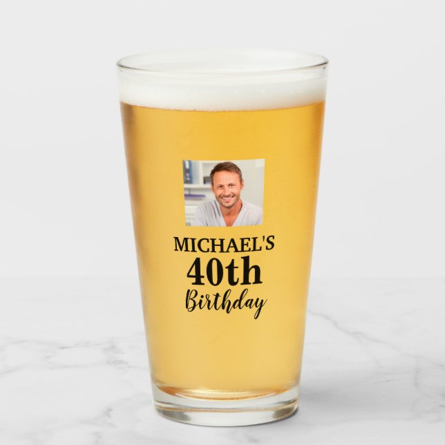 Custom Photo 40th Birthday Party Favor Glass (Front Filled)