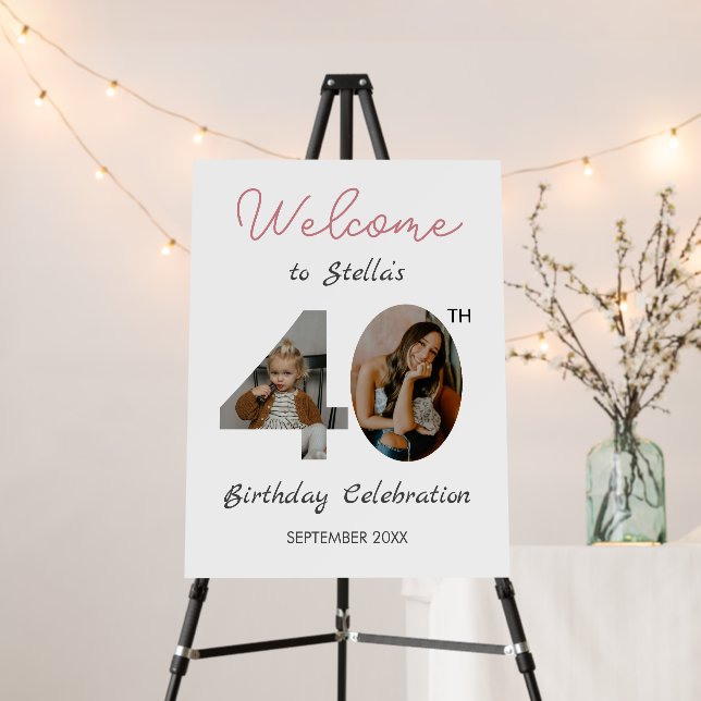 Custom Photo 40th Birthday Welcome Sign (In Situ (Stand))