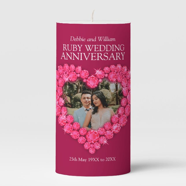 Custom photo 40th ruby wedding anniversary pillar candle (Front)