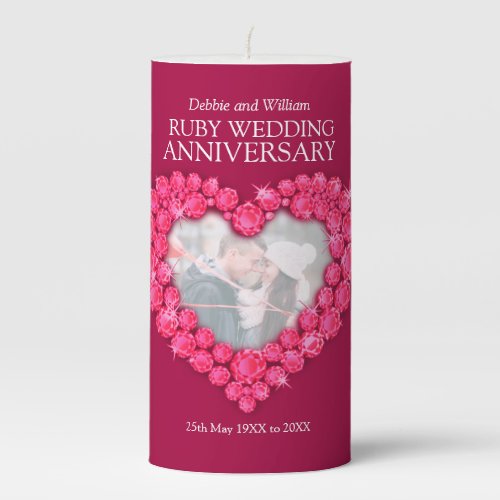 Custom photo 40th ruby wedding anniversary pillar candle