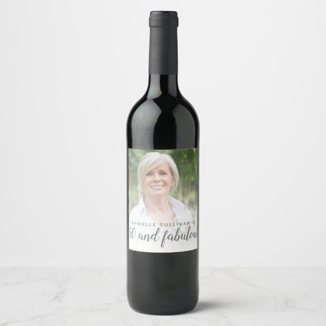 Custom Photo 50 and Fabulous Birthday Party Wine Label (Front)