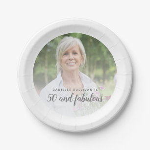 Custom Photo 50 and Fabulous Fiftieth Birthday Paper Plates