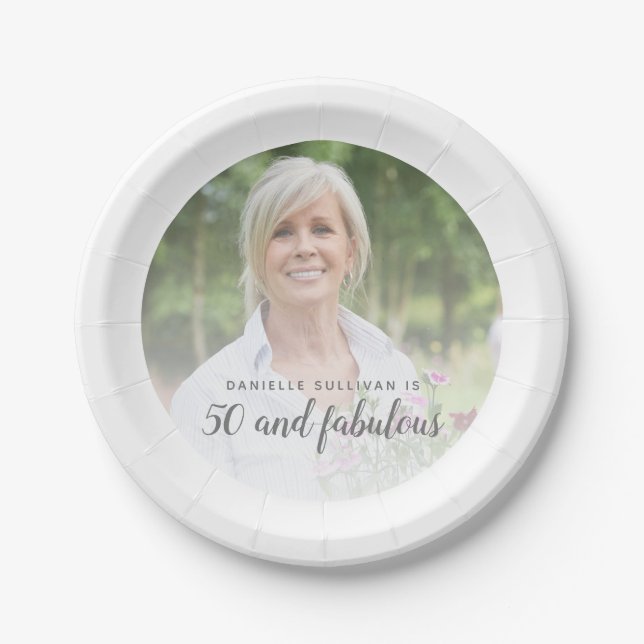 Custom Photo 50 and Fabulous Fiftieth Birthday Paper Plates (Front)