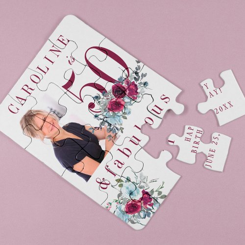 Custom photo 50 and fabulous floral birthday gift jigsaw puzzle