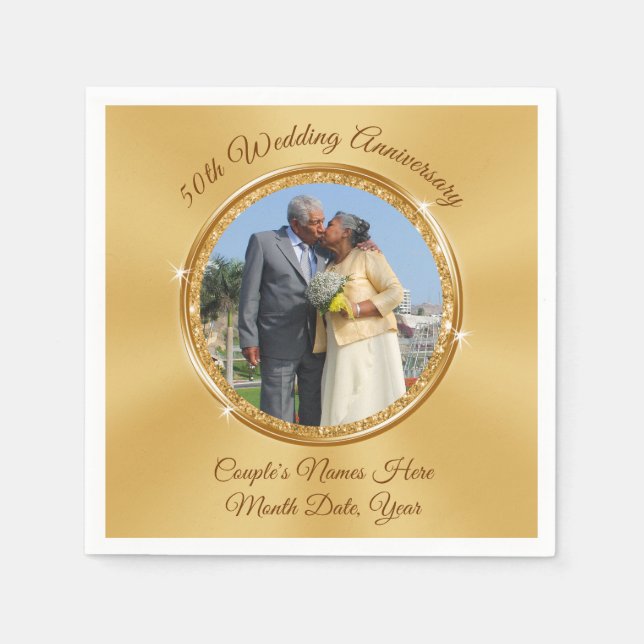 Custom Photo 50th Anniversary Beverage Napkins (Front)
