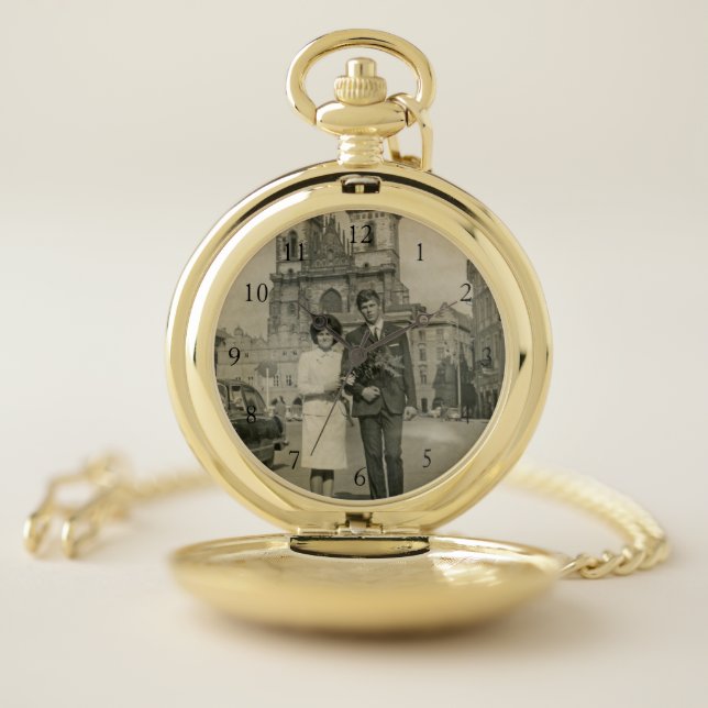 Custom Photo 50th Anniversary Golden Pocket Watch (Inside)