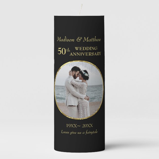 Custom Photo 50th Anniversary Pillar Candle (Front)