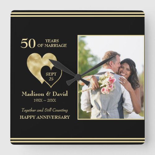 Custom Photo 50TH Anniversary  Square Wall Clock