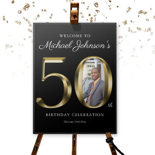 Custom Photo 50th Birthday Elegant Gold Typography Foam Board