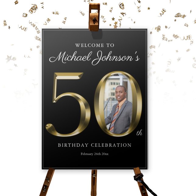 Custom Photo 50th Birthday Elegant Gold Typography Foam Board (Custom Photo 50th Birthday Elegant Gold Typography Foam Board)