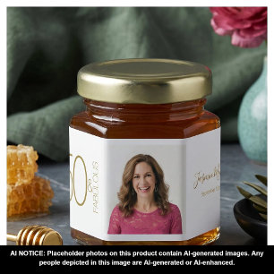Custom Photo 50th Birthday Gold White 50& Fabulous Honey Jar Favors