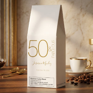 Custom Photo 50th Birthday Gold White 50& Fabulous Roasted Coffee