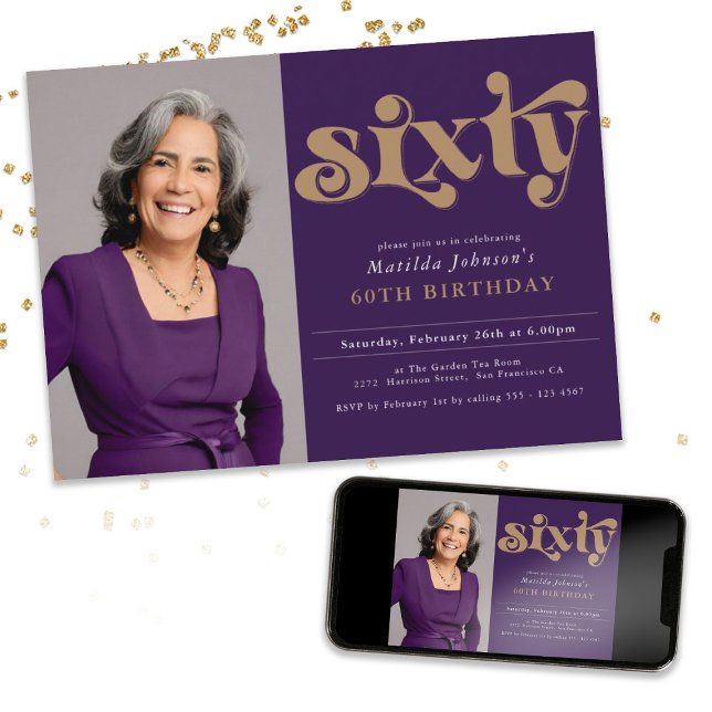 Custom Photo 60th Birthday Party Invitation (Custom Photo 60th Birthday Party Invitation)