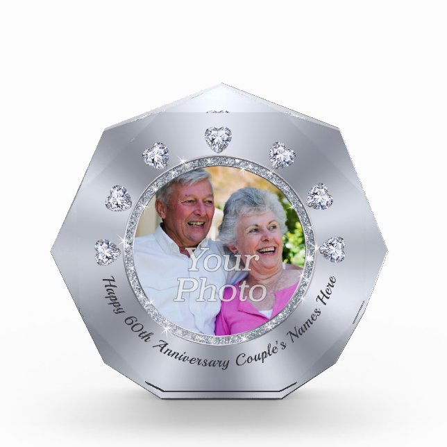 Custom Photo, 60th Wedding Anniversary Presents Acrylic Award (Front)
