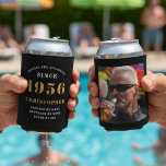 Custom Photo 70th Birthday Black and Gold  Can Cooler<br><div class="desc">Celebrate a milestone 70th birthday with this personalized black and gold can cooler. This custom can cooler is the perfect party favor and a unique gift for a 70-year-old. Easily customize it with the birthday person's name, birth year (e.g., 'Since 1956'), and a special photo. The elegant black and faux...</div>