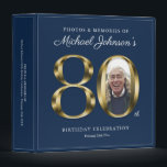 Custom Photo 80th Birthday Blue Elegant Gold 3 Ring Binder<br><div class="desc">Custom Photo 80th Birthday Blue Elegant Gold 3 ring binder. Simple yet classy birthday theme design with the birth year milestone in solid gold text effect! Elegantly design for any gender, male or female. Definitely a solid way to celebrate your birthday milestone! Check out the collection for co-ordinating items that...</div>