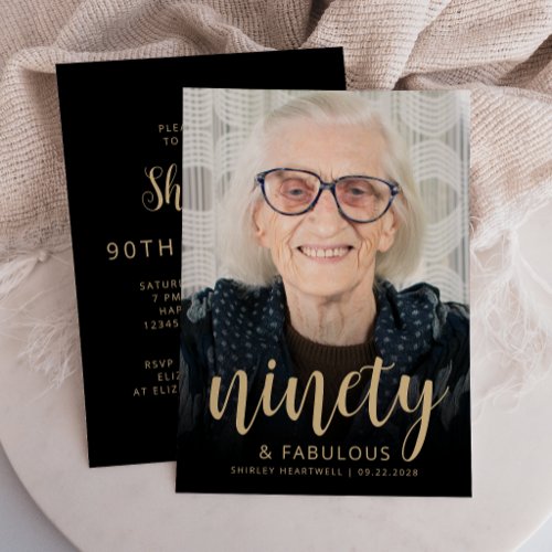 Custom Photo 90 and Fabulous 90th Birthday Party Invitation