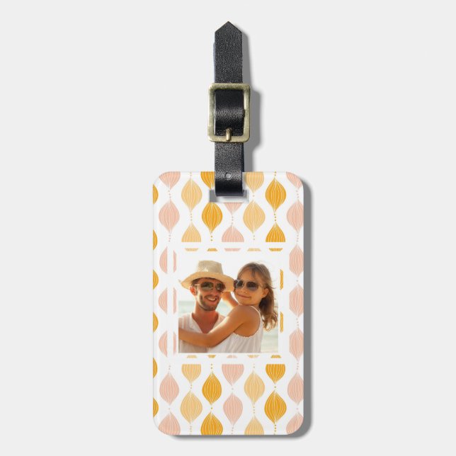 Custom Photo Abstract Golden Ogee Pattern Luggage Tag (Front Vertical)