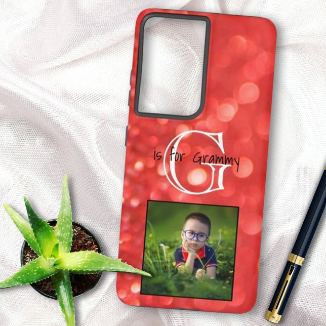 Custom Photo Add A Name Monogram Coral Glitter Samsung Galaxy Case (Add your favorite family or pet photo for a custom phone case. Also available for iPhone styles.)