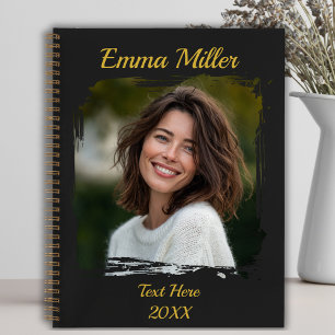 Custom Photo Add Name or Text Black Notebook