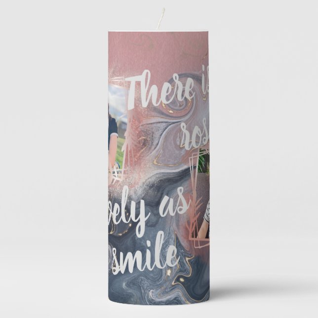 Custom Photo Agate Dusty Blue Rose Pillar Candle (Front)