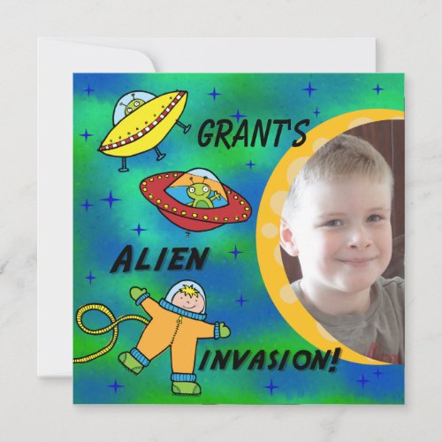 Custom Photo Alien Invasion Birthday Invitation