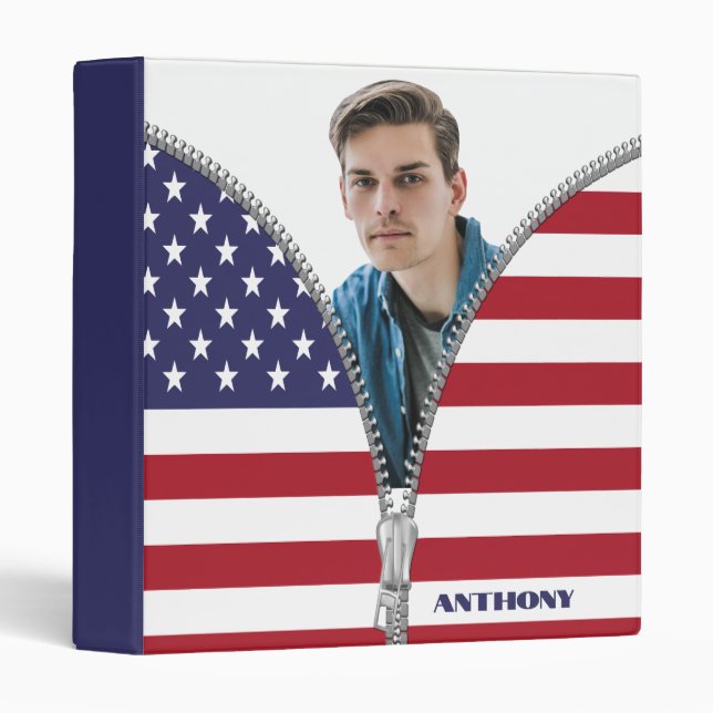 Custom Photo American Flag 3 Ring Binder (Front/Spine)
