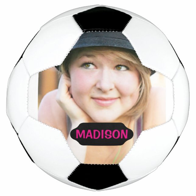 Custom photo and black name plate soccer ball (Front)