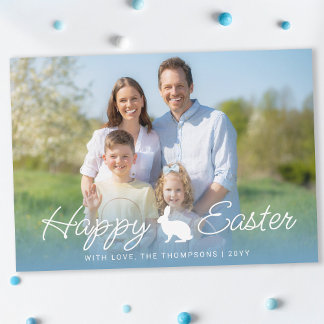 Custom Photo And Blue Gradient With Bunny Easter Card