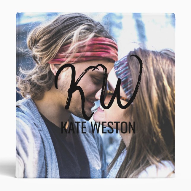 Custom Photo and Brush Script Monogram 3 Ring Binder (Front)