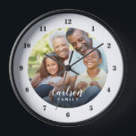 Custom Photo and Family Name Personalized Clock<br><div class="desc">Create a special one of a kind round or square wall clock personalized with your photo and family name monogram. The design features simple modern black and white fonts, or use the design tools to choose any fonts and colors to match your own home decor style. A custom clock is...</div>