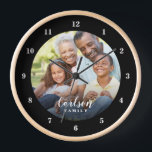Custom Photo and Family Name Personalized Clock<br><div class="desc">Create a special one of a kind round or square wall clock personalized with your photo and family name monogram. The design features simple modern black and white fonts, or use the design tools to choose any fonts and colors to match your own home decor style. A custom clock is...</div>