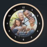 Custom Photo and Family Name Personalized Clock<br><div class="desc">Create a special one of a kind round or square wall clock personalized with your photo and family name monogram. The design features simple modern black and white fonts, or use the design tools to choose any fonts and colors to match your own home decor style. A custom clock is...</div>