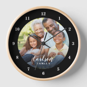 Custom Photo and Family Name Personalized Clock